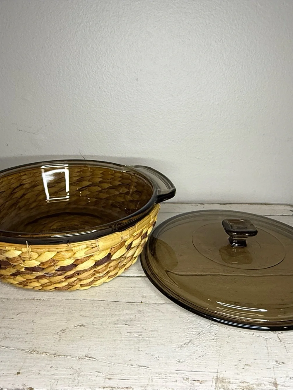 Vtg Anchor Hocking Basket Buffet Harvest Amber 1.5qt Casserole New in Box M400